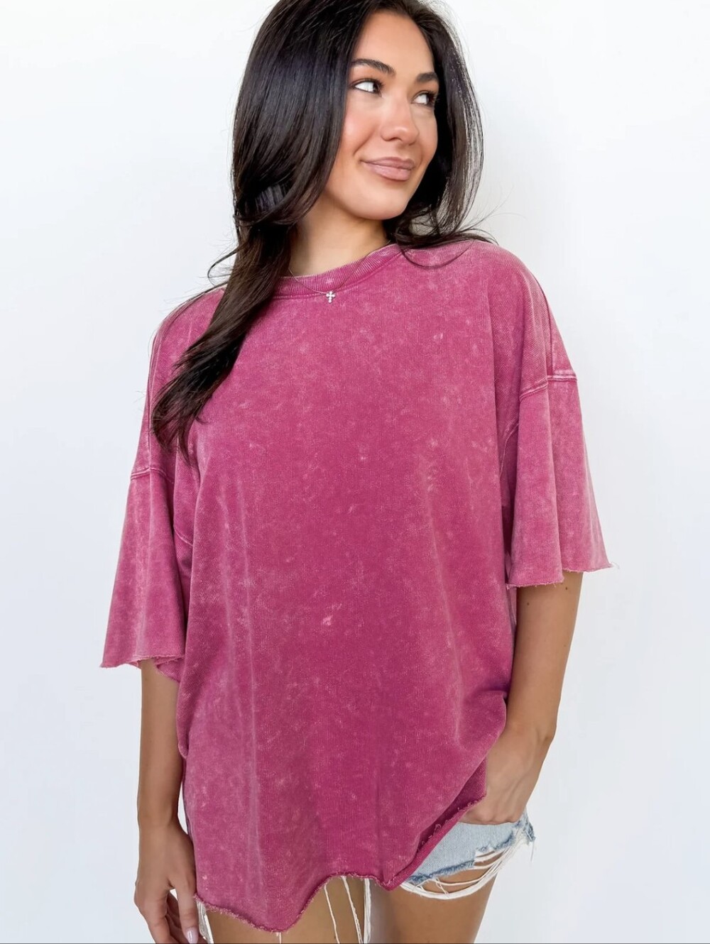 Zenana Acid Wash Magenta Tee